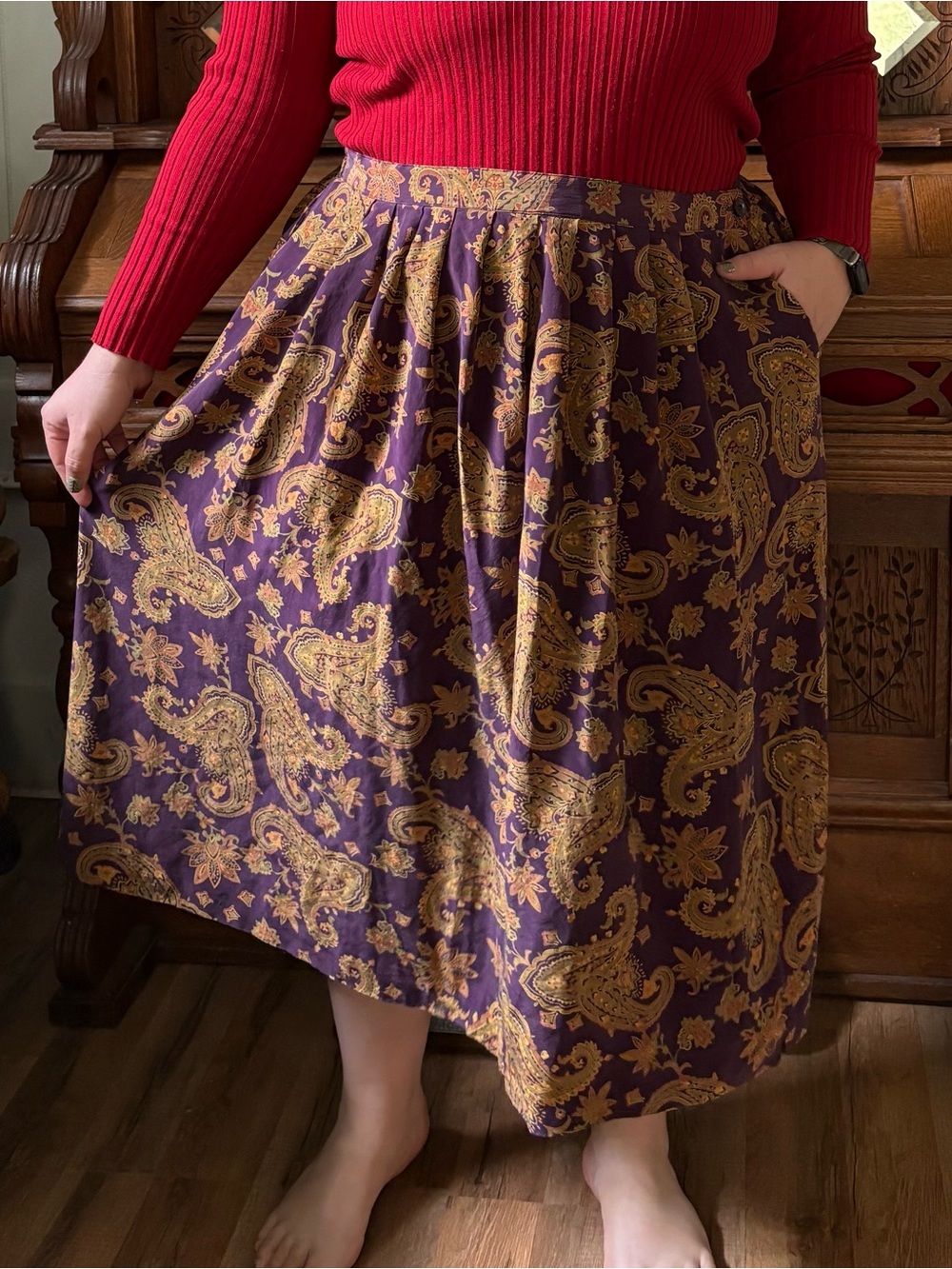 Gorgeous 100% silk vintage retro 80s pleated flowy cottage festival skirt